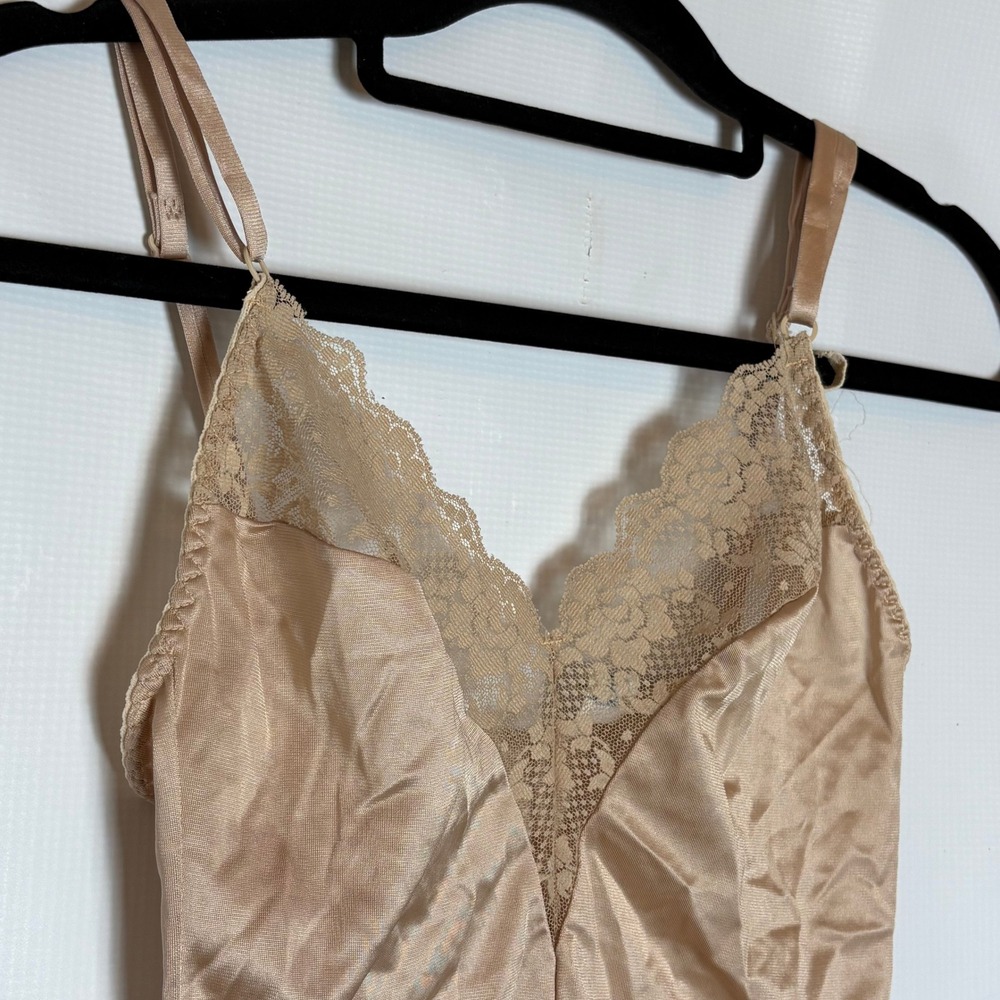 Vintage Lingerie Slip Skirt Top 3 pc Set Champagne Lace Trim Boudoir Loungewear - Picture 12 of 16